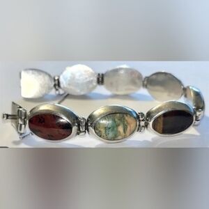 Heavy Sterling‎ silver and multi stone bracelet